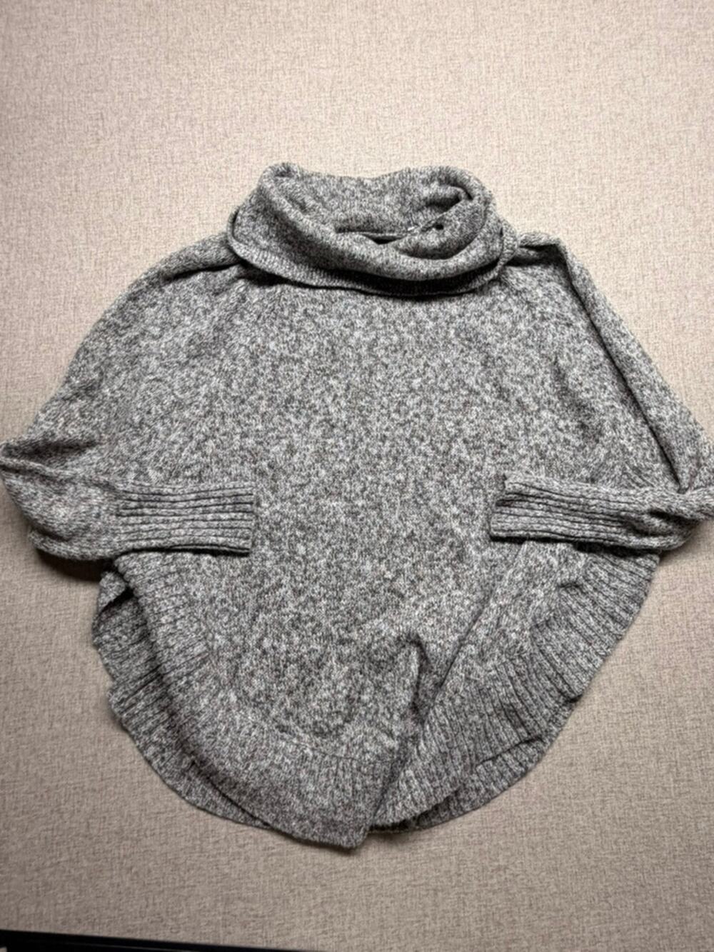 Lea & Nicole Small Gray Speckled Cowl Neck Poncho Sweater Oversized Dolman